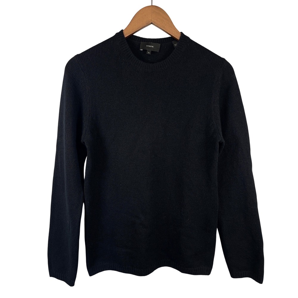 Vince Mens Crewneck Cashmere Sweater XS Black Unisex Luxury Minimalist Layering